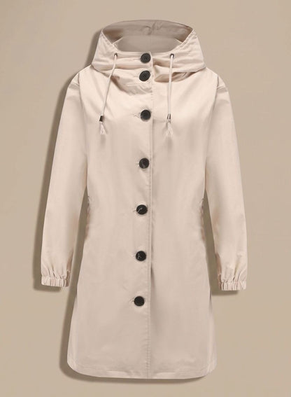 Josefine | Wasserabweisender Trenchcoat für Damen mit Kapuze im langen Outdoor-Stil