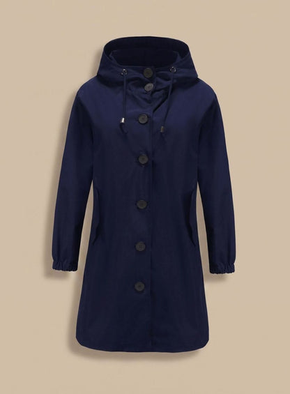 Josefine | Wasserabweisender Trenchcoat für Damen mit Kapuze im langen Outdoor-Stil