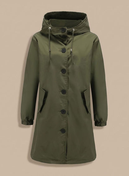 Josefine | Wasserabweisender Trenchcoat für Damen mit Kapuze im langen Outdoor-Stil